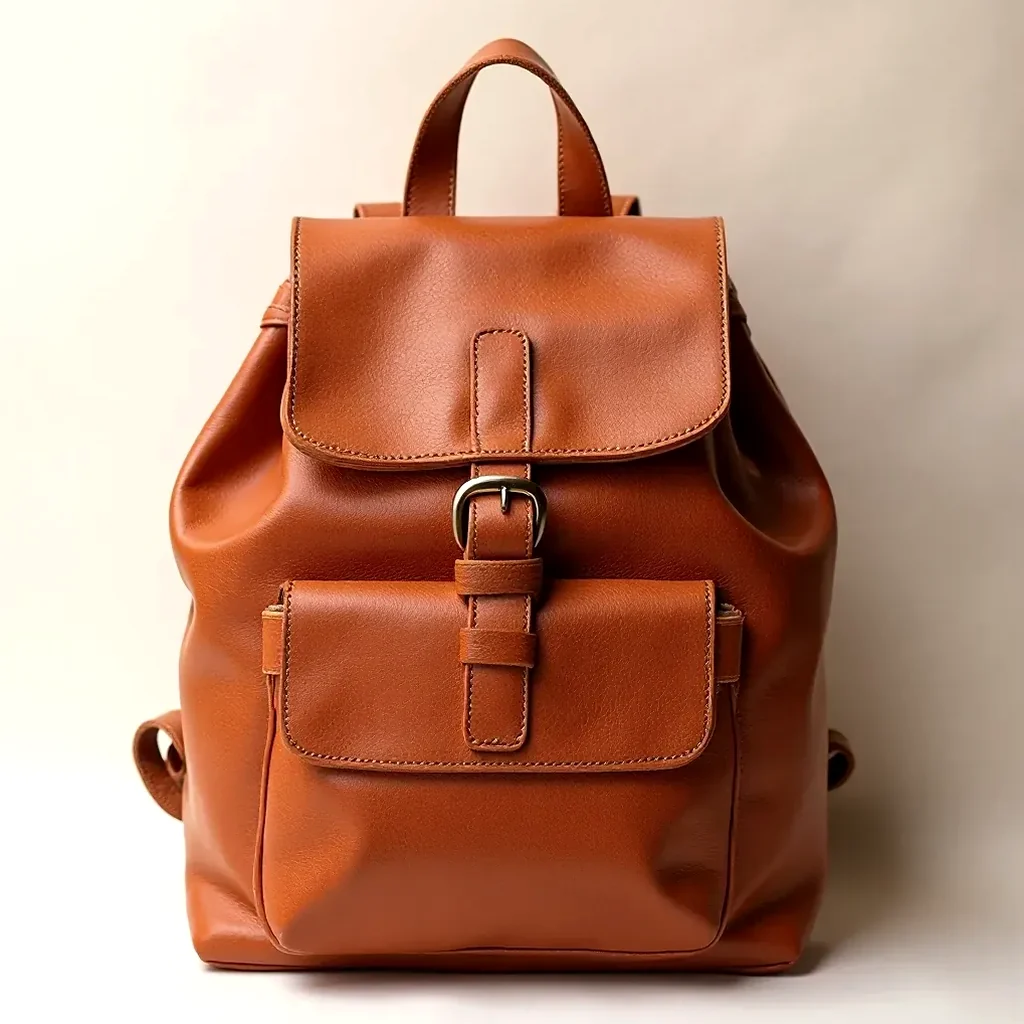 Close-up detail of cognac leather texture showing natural grain and patina development on leather shoulder bag