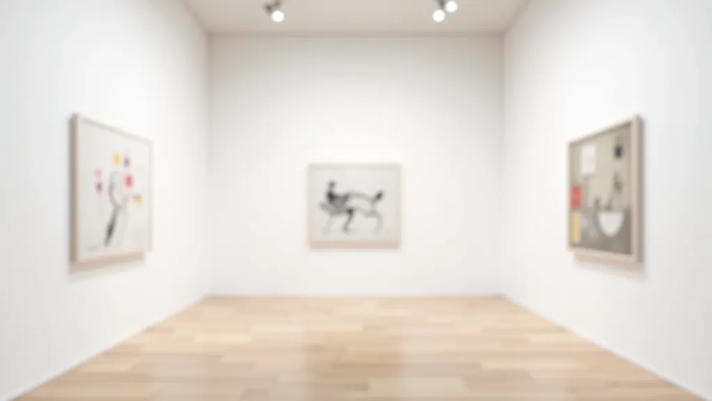 Moderni Užupio galerija su abstrakčiais paveikslais ir minimalistine interjero dizaine