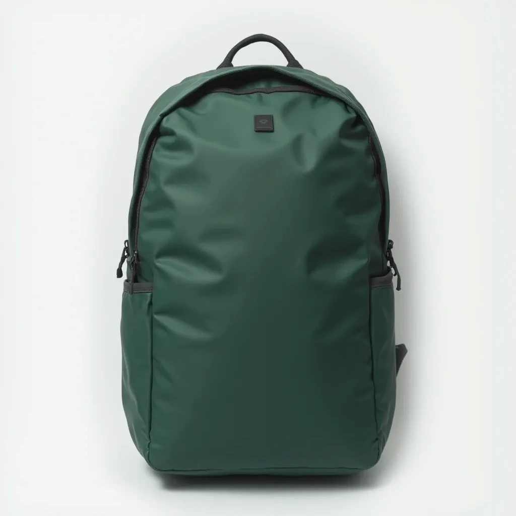 Forest green backpack with visible compartments and organizational pockets on white studio background