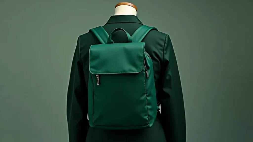 School Rucksack in forest green, photographed packed and ready for school, showing the backpack from the back view with straps adjusted